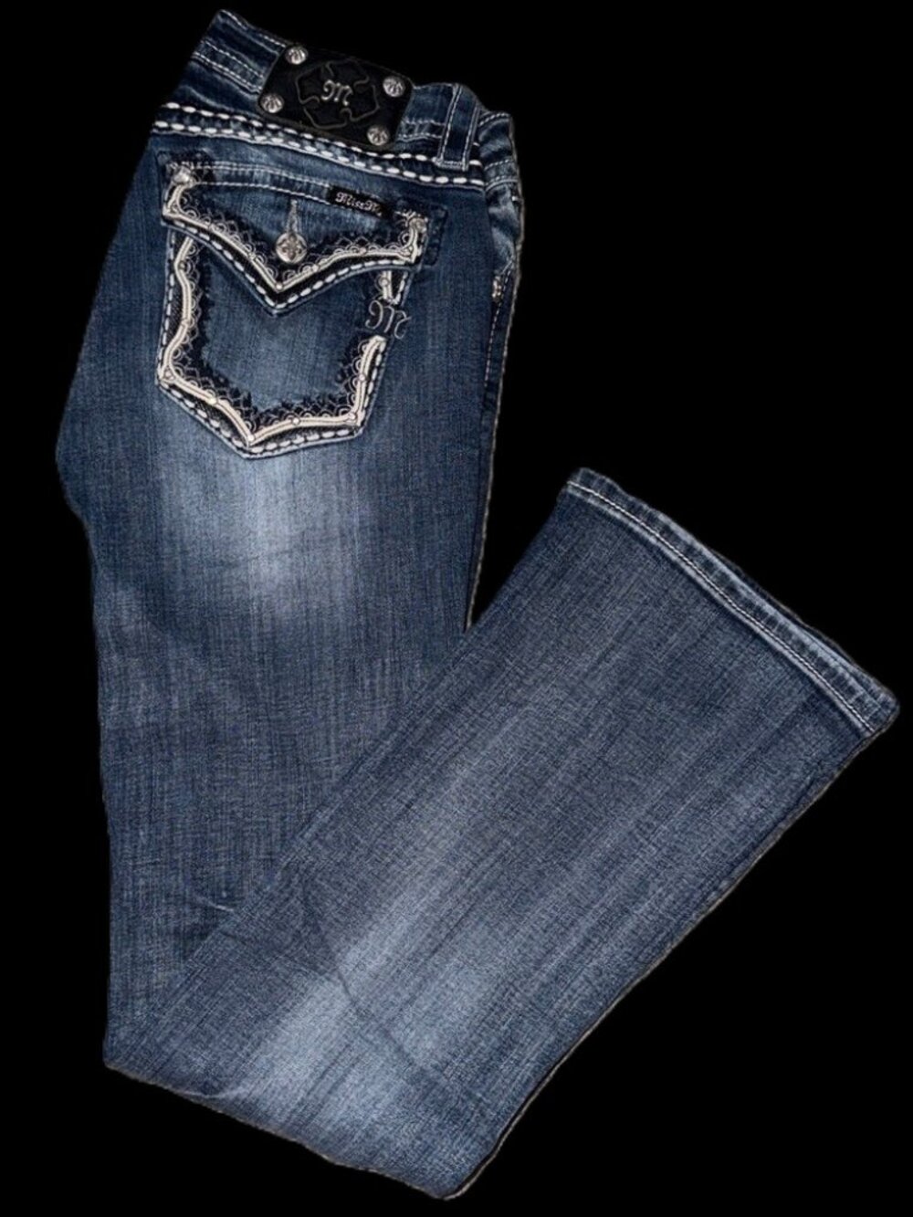 Miss Me Dark Blue low rise Jeans with Embellishments (Signature Boot) 28 X 32 - Picture 2 of 5